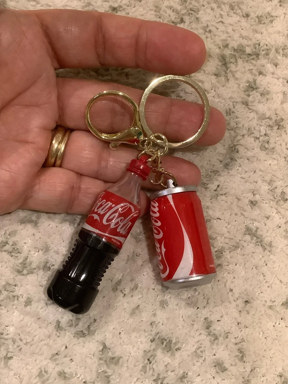 Coca Cola Red Bottle and Can Keychain Set NWT 4.5x2”